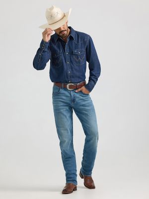 Men's Wrangler® Classic Denim Western Snap Shirt in Dark Wash Denim