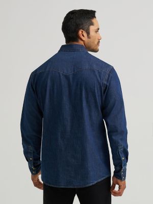Mens Wrangler Classic Denim Western Snap Shirt:Dark Wash:XL alternative view 2