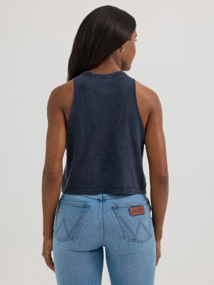 Women's Wrangler Festival Crop Graphic Tank in Black/Flag Eagle