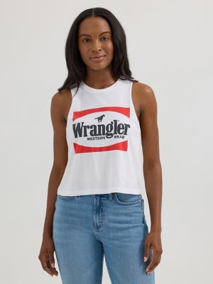 Women's Wrangler Festival Crop Graphic Tank in White Block