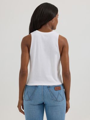 Women's Wrangler Festival Crop Graphic Tank in White Block