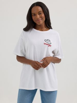 Women's Wrangler Western Back Graphic Oversized Tee in Bright White/Bull Rider