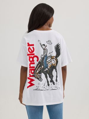 Women's Wrangler Western Back Graphic Oversized Tee in Bright White/Bull Rider