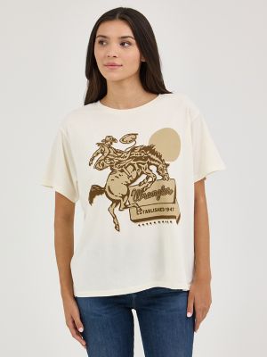 Women's Wrangler Western Graphic Girlfriend Tee in Bucking Cowboy