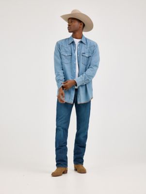Wrangler® Cowboy Cut® Original Fit Vintage Wash Jean in Mid Indigo