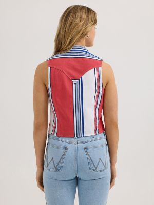 Womens Brushpopper Stripe Slim Crop Snap Tank:Red White Blue:XXL alternative view 4