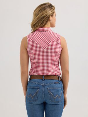 Womens Essential Western Snap Tank:Red Gingham:3XL alternative view 4