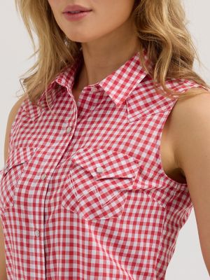 Womens Essential Western Snap Tank:Red Gingham:3XL alternative view 5