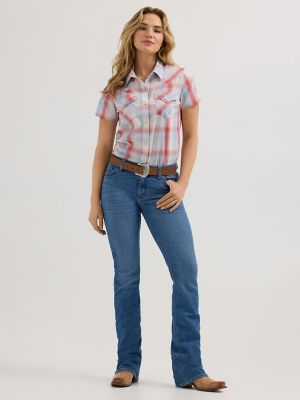 Women's Essential Short Sleeve Plaid Western Snap Top