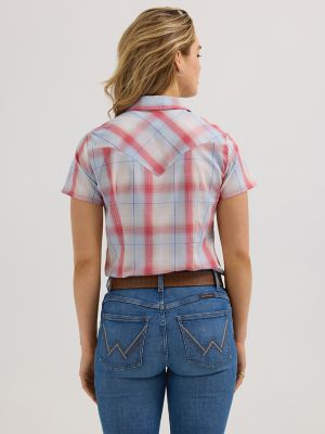 Women's Essential Short Sleeve Plaid Western Snap Top