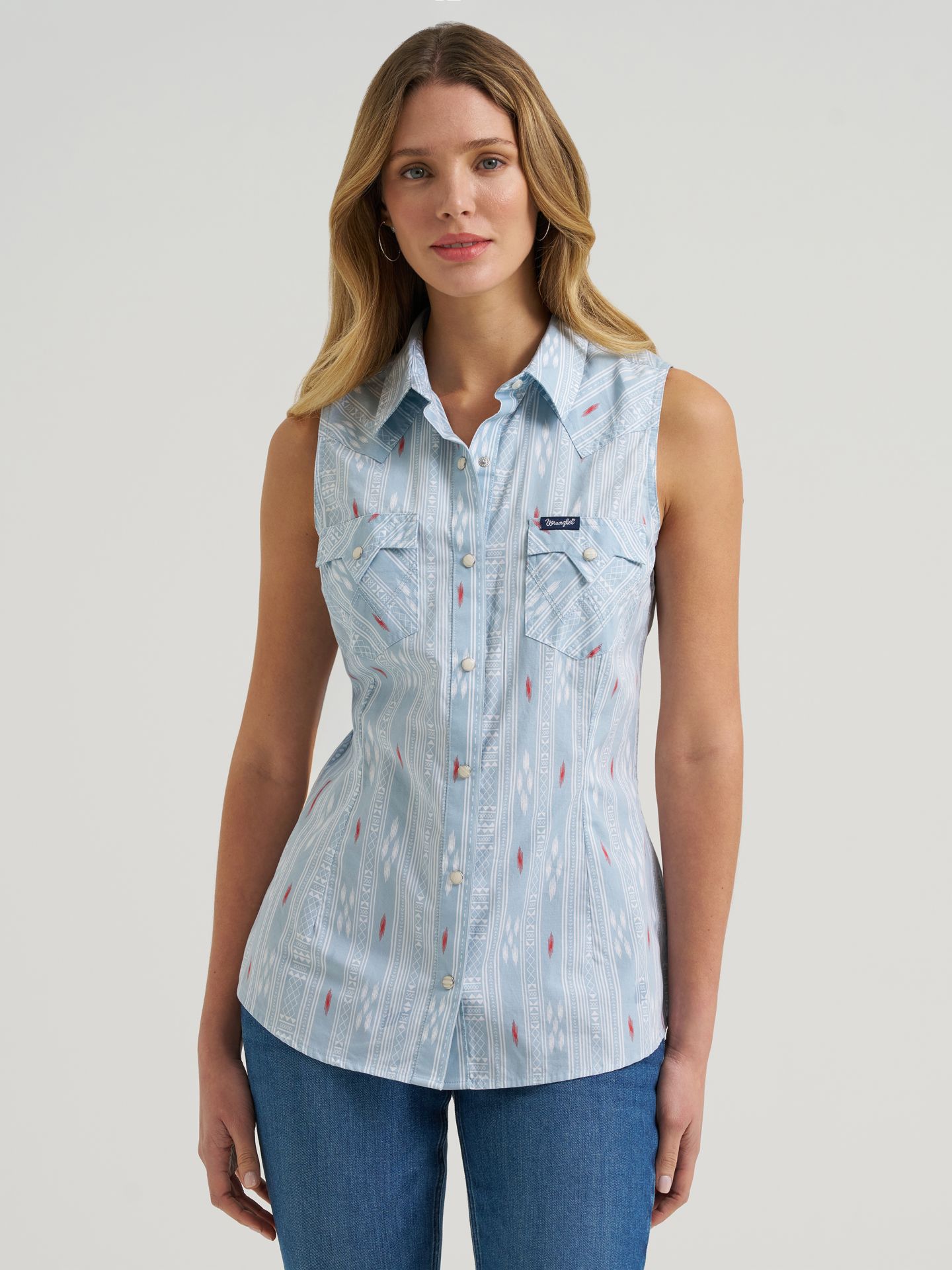 Женская футболка Wrangler Striped Slim Western Snap Tank, цвет: Синий пыльный — фото 1