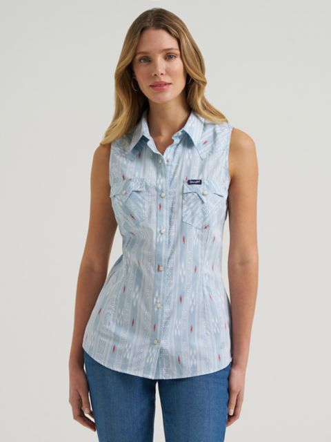 Женские футболки Wrangler Women's Striped Slim Western Snap Tank