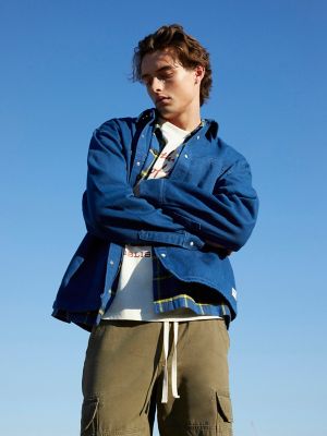 Wrangler® x PacSun Men's Twill Overshirt in Delft Blue