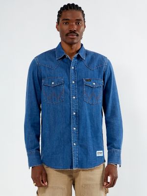 Wrangler Pacsun Mens Denim Shirt Cowboyboy Wash Size L