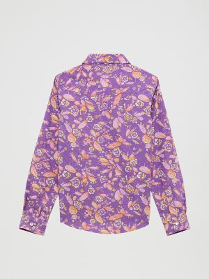Girl's Cacti Floral Western Snap Shirt in Purple Cacti alternative view