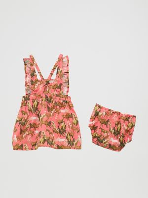 Little Girl's Ruffle Sleeve Pinafore Dress in Coral alternative view