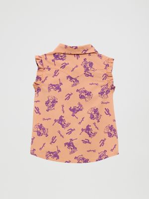 Little Girl's Sleeveless Ruffle Western Shirt in Orange