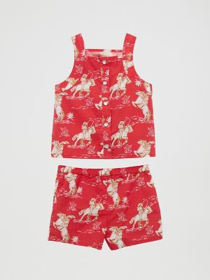 Little Girl's Western Print Shorts Set