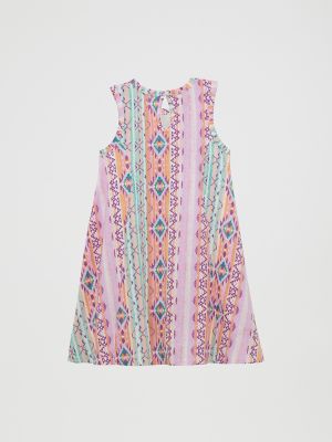 Girl's Western Sleeveless Swing Dress in Purple Geometric