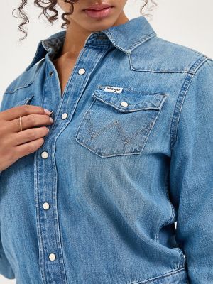 Women's Long Sleeve Denim Dress in Ultra Marine alternative view 5