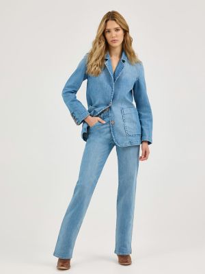 Women's Denim Blazer in Baby Blue alternative view 2