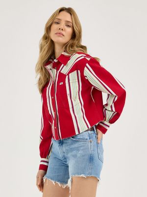 Women's Stripe Cut-Off Shirt in Chili Stripe