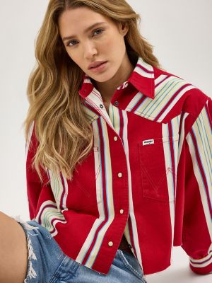 Women's Stripe Cut-Off Shirt in Chili Stripe
