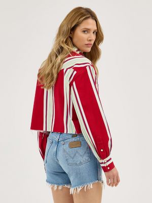 Women's Stripe Cut-Off Shirt in Chili Stripe alternative view 4