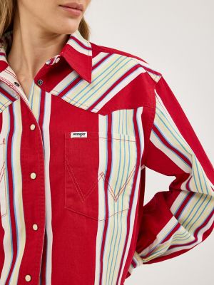 Women's Stripe Cut-Off Shirt in Chili Stripe alternative view 5