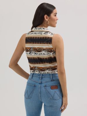 Womens Bold Printed Sleeveless Tie Front Shirt:Horse Stripe:XXL alternative view 2
