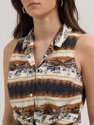 Womens Bold Printed Sleeveless Tie Front Shirt:Horse Stripe:XXL alternative view 3