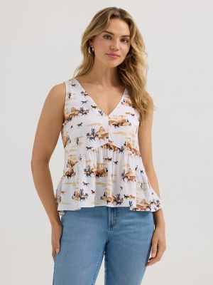 Women's Wrangler V-Neck Peplum Tank in Desert Print alternative view 2