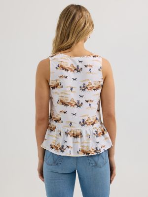 Women's Wrangler V-Neck Peplum Tank in Desert Print alternative view 3