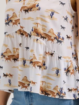 Women's Wrangler V-Neck Peplum Tank in Desert Print alternative view 4