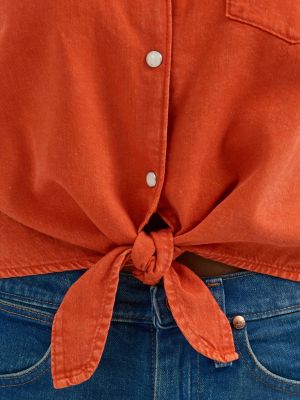Womens Sleeveless Tie Front Camp Shirt:Reddish Orange:XXL alternative view 4