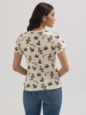 Women's Wrangler Allover Print Slim Tee in Cream Boots alternative view 2