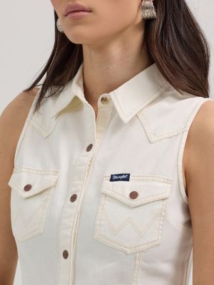 Women's Western Snap Shift Dress in White
