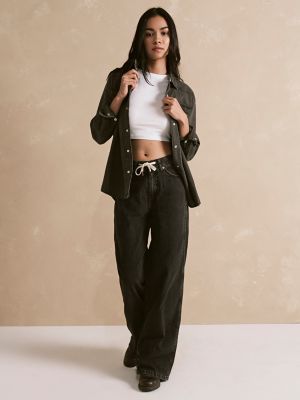 Women's Tie Front Loose Jean in Rinse Black