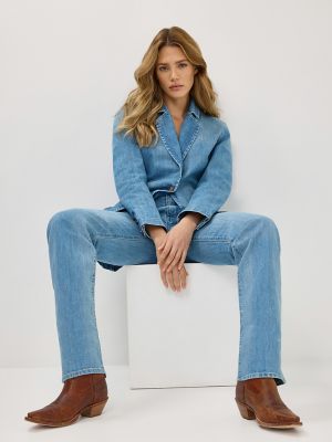 Women's Sunset Mid Rise Straight Jean in Baby Blue alternative view 5
