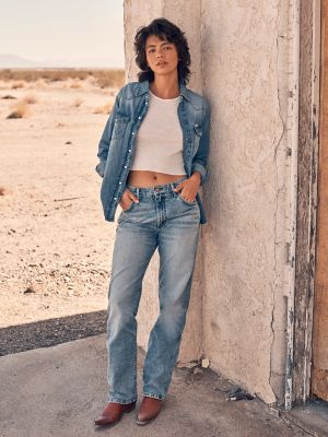 Women's Sunset Mid Rise Straight Jean in Frosty Silver