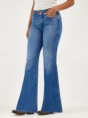Women's Braided Flare Jean in Soft Sapphire