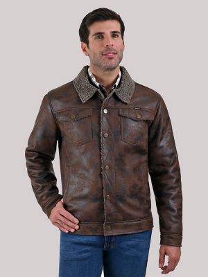 Faux leather shearling jacket mens best sale