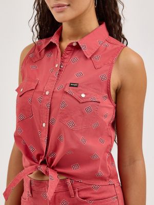 Women's Tie-Front Print Shirt in Diamond Bay alternative view 4