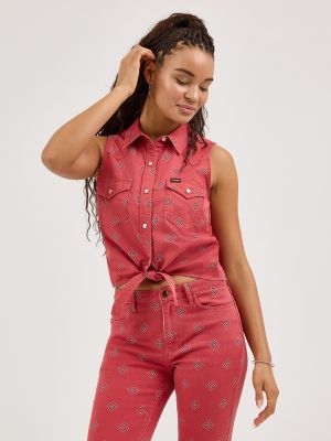 Women's Tie-Front Print Shirt in Diamond Bay alternative view 6