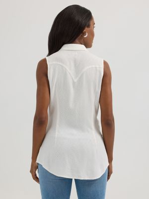 Women's Wrangler Retro® Textured Slim Western Snap Tank in White alternative view 2