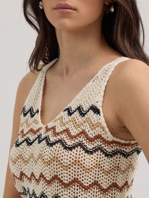 Women's Wrangler Crochet Sweater Tank in Chevron White alternative view 3