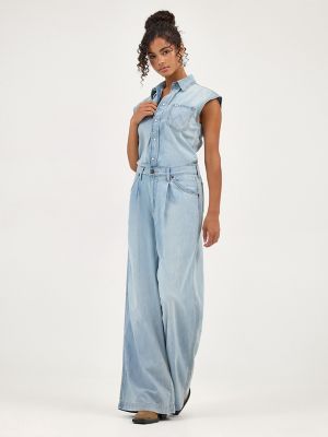 Women's Trouser Jumpsuit in Pale Blue Wash