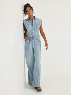 Women's Trouser Jumpsuit in Pale Blue Wash