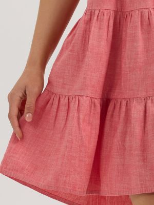 Womens Denim Strappy Tiered Dress:Red:XXL alternative view 5