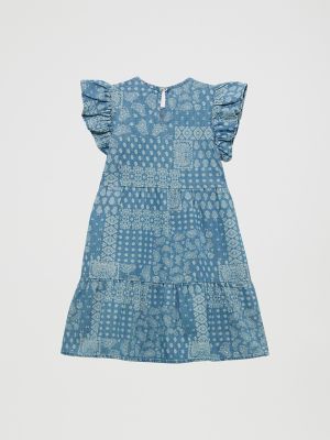 Girls Ruffle Sleeve Denim Dress:Denim:XXL alternative view